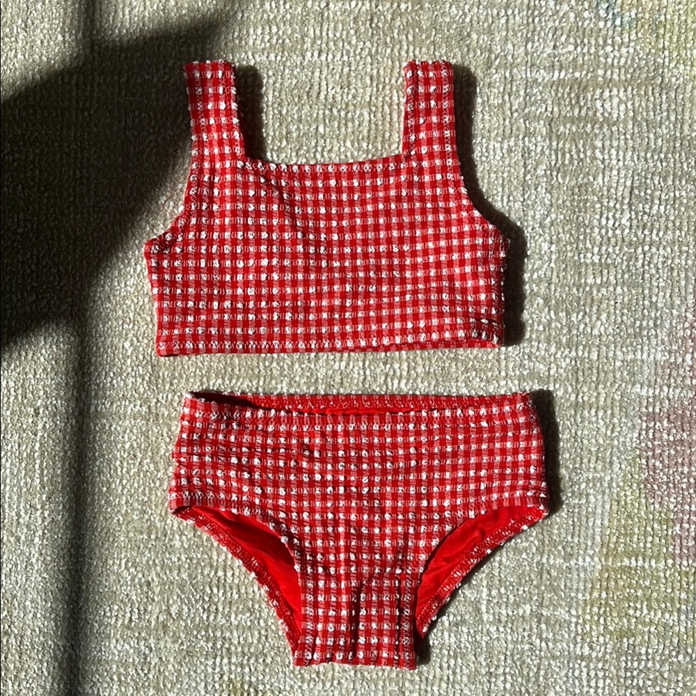 Red Checkered Two-Piece Swimsuit